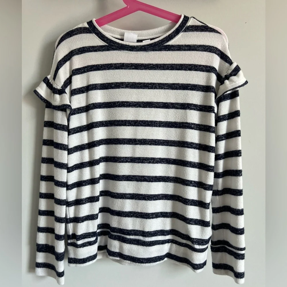 GAP Kids Soft Spun Blue & White Stripe Ruffle Sleeve Sweater - Size Small (6-7)